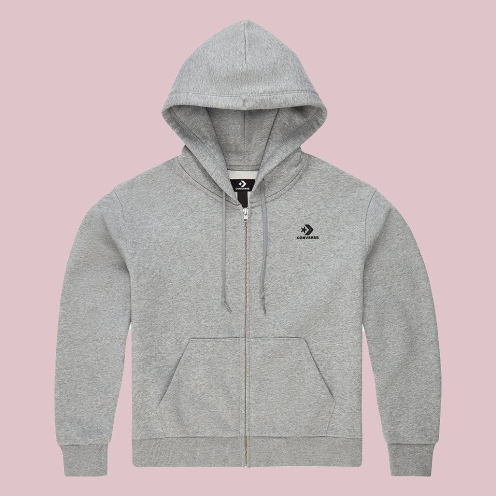 Embroidered Star Chevron Full Zip Hoodie BB-Grey-XS